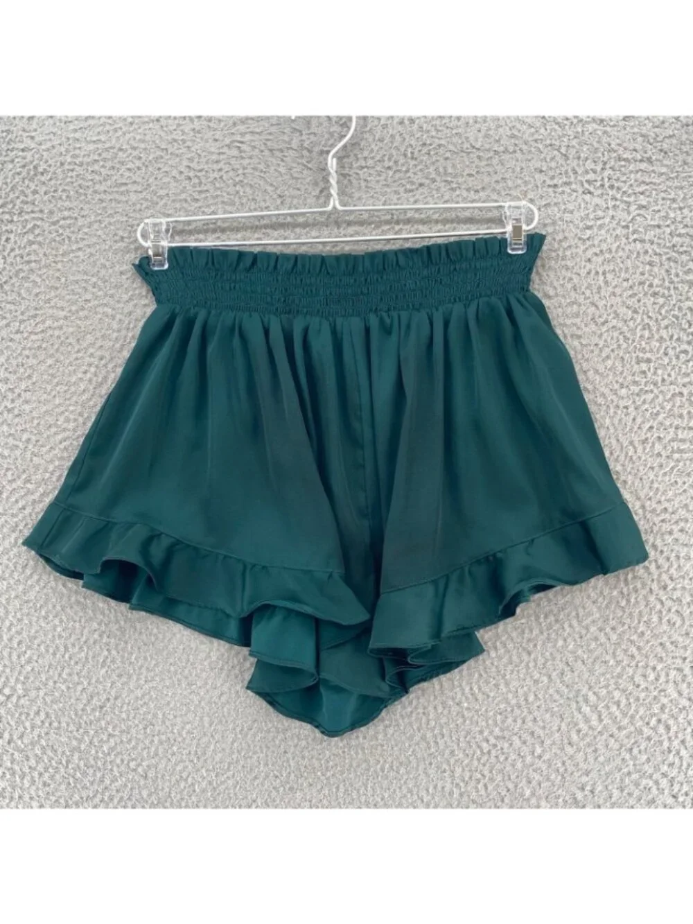 Birdy Grey Pajama Set Womens Large Emerald Ruffled Shorts Button Up Shirt Lounge